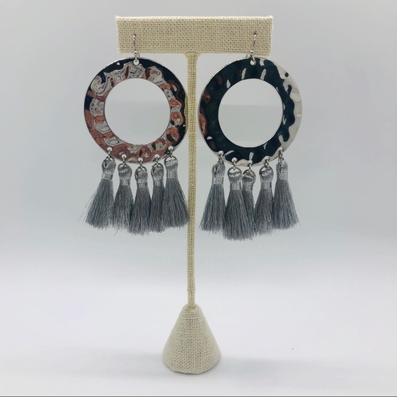 Carolina Hill circle tassel 3” silver earrings . - Picture 2 of 3